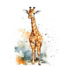 Beautiful Giraffe Watercolor Clipart, Cute Design for Your Project, Ai Generative