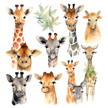 Beautiful Giraffe Watercolor Clipart, Cute Design for Your Project, Ai Generative