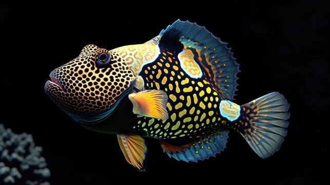 Clown Triggerfish in the solid black background