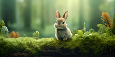 Cartoon bunny from fantasy forest, Cute little bunny in fantasy forest, 

