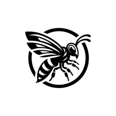 Professional black and white bee logo, suitable for a variety of industries. Minimalistic aesthetic, isolated on a white background. Silhouette icon of a wasp. simple logo of a honeybee.