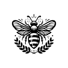 Professional black and white bee logo, suitable for a variety of industries. Minimalistic aesthetic, isolated on a white background. Silhouette icon of a wasp. simple logo of a honeybee.