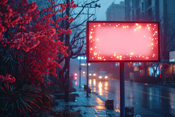 City advertising .  Cityscape with white blank billboards and banners. Business promotion and advertisement concept