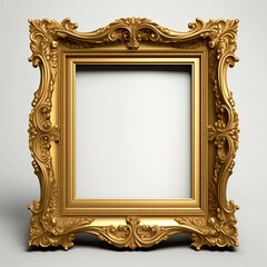 gold vintage frame on white background isolated,ancient carved golden frame