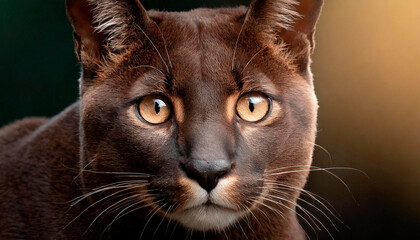 Obraz premium Close-up of the eyes of a beautiful and majestic Puma. Feline with large, yellow and magnetic eyes that inspire fear. Macro with iris details.