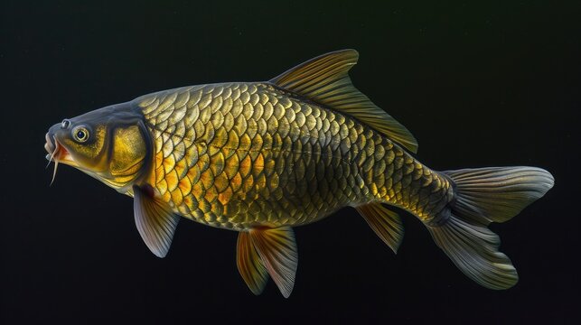 Grass Carp in the solid black background