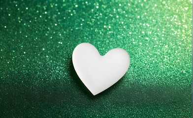 Obraz premium A small white heart on a sparkling soft green background. Generative AI