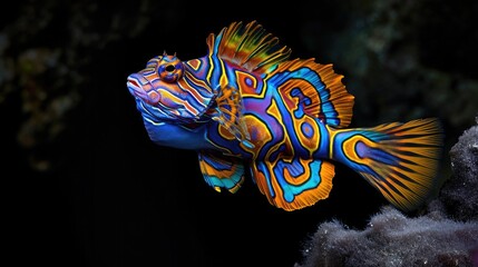 Fototapeta na wymiar Mandarin Fish in the solid black background