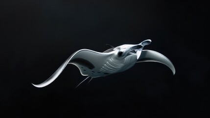 Manta Ray in the solid black background