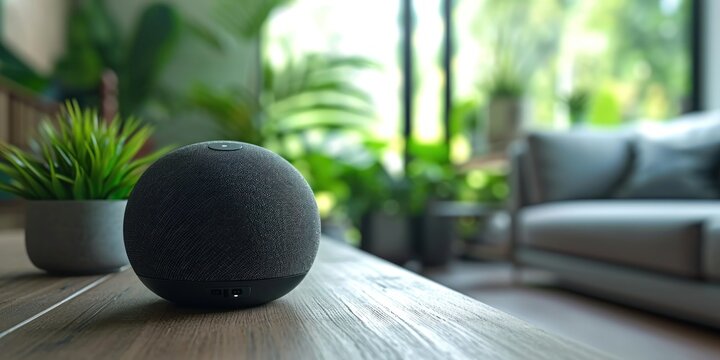 An close-up of a clever wireless portable speaker. Generative Ai.