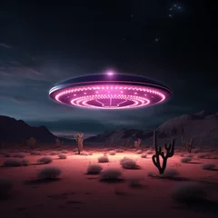 Rolgordijnen UFO ufo in the desert at night