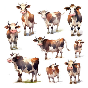 Beautiful Cow Watercolor Clipart, Cute Design for Your Project, Ai Generative