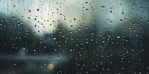 Raindrops on the window overcast weather outside