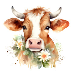 Beautiful Cow Watercolor Clipart, Cute Design for Your Project, Ai Generative
