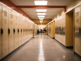 Foto op Canvas High school hallway with lockers. Education, classroom entrance design. © Mahmud
