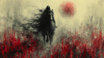 A Cloaked Dark Rider Dreary Medieval Grunge Fantasy Art Painting - obrazy, fototapety, plakaty