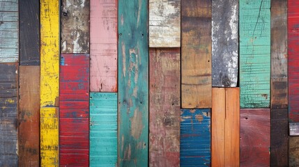 Peeling Paint Reveals Multicolored Wooden Wall