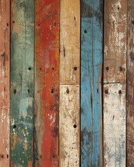 Close-Up of Vibrant Multi-Colored Wooden Wall