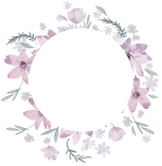 Lilac spring floral frame. Digitally hand painted PNG transparent background