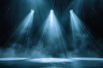 Dark Stage Illuminated by Three Spotlights