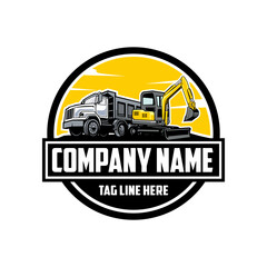 mini excavator, Truck company  logo vector image	