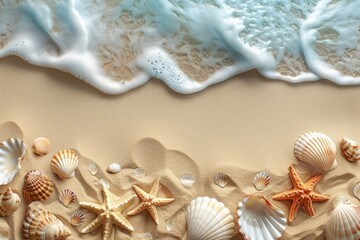 Fototapeta na wymiar Shells and Starfish Painting on a Beach