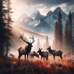 View of wild elk in nature background