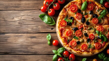 Scrumptious Pizza on Wooden Table