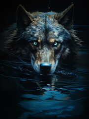 Obraz premium there is a wolf that is swimming in the water