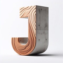J letter shape created from concrete and wood. AI generated illustration