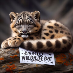 Front view of wild tiger kid with tag in nature image
