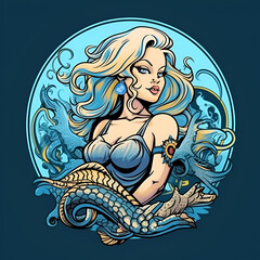 Beautiful Mermaid Logo, Design for Your Project, Ai Generative