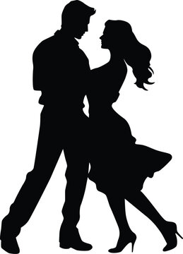 Flat black silhouette of romantic couple dancing vector clipart for love valentine partner people illustration design