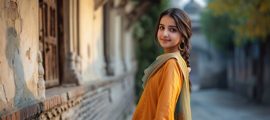 Pakistani female in traditional dress fashion web banner