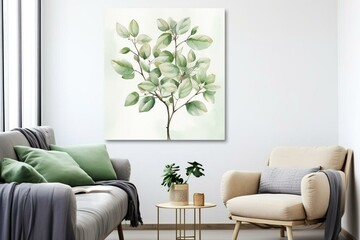 Watercolor painting of botanical illustration on canvas. Suitable for interior design and wall decorations. Generative AI