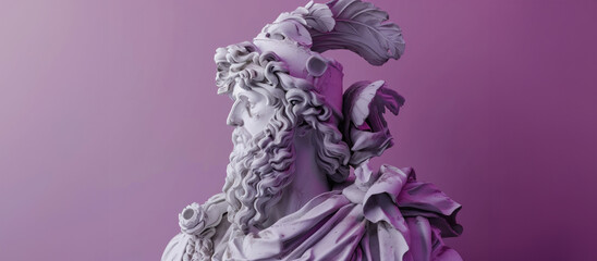 Statue of Neptune on a purple background.