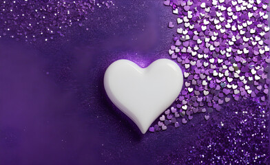 Fototapeta premium A small white heart on a sparkling soft purple background. Generative AI