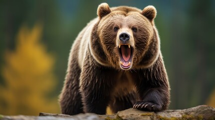Fototapeta premium Large Brown Bear Standing on Top of Rock