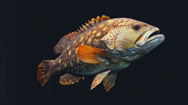 Malabar Grouper in the solid black background