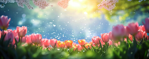 Fototapeta na wymiar Tulip Banner with Sunlight