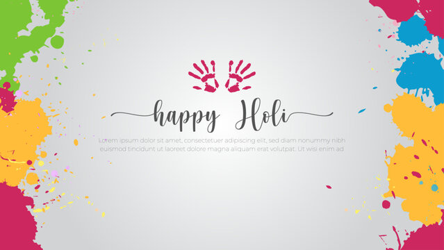 Happy Holi greeting card and social media post. indian holi celebration with text, colour splash and buildings background and festival of colours vector illustration.