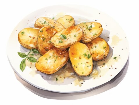 Delicious Roasted Garlic and Parmesan Potatoes on White Background AI Generated