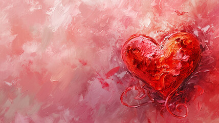 painted red heart on pink background