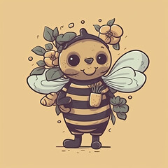 Obraz premium unique honey bee retro style portrait for kids nursery room, or cards