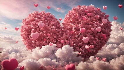 Fototapeta premium Valentine's Day pink hearts in the cloud,