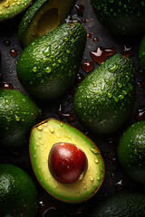 Avocado with glistening droplets of water