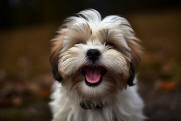 Cheerful lhasa pup. Generative AI - obrazy, fototapety, plakaty