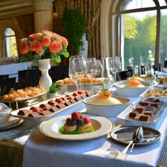 Luxury food service, appetisers and desserts served at a restaurant or formal dinner event