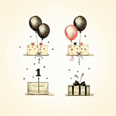 birthday gift with balloons icons 