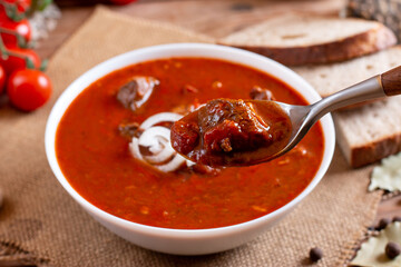 Traditional Czech Goulash meal on plate on table